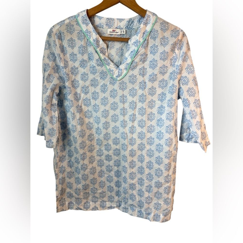 Vineyard Vines Girls Blue White Cotton Swim Cover Up Tunic Beach Size 16